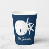 ネイビーブルービーチヒトデ砂ドパーソナライズされたル 紙コップ (裏面)