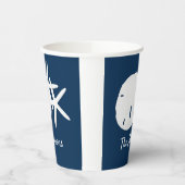 ネイビーブルービーチヒトデ砂ドパーソナライズされたル 紙コップ (左)