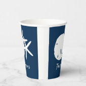 ネイビーブルービーチヒトデ砂ドパーソナライズされたル 紙コップ (右)