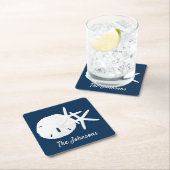 ネイビーブルービーチヒトデ砂ドルカスタム スクエアペーパーコースター (インサイチュ)
