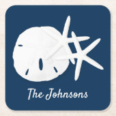 ネイビーブルービーチヒトデ砂ドルカスタム スクエアペーパーコースター (正面)