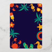 ネイビーブルービーチ沿岸夏ブライダルシャワー 箔招待状 (裏面)