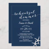 ネイビーブルービーチ結婚式スターフィッシュリハーサルディナー 招待状 (正面/裏面)