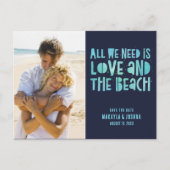 ネイビーブルービーチ結婚式保存日 案内ポストカード (正面)