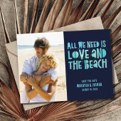 ネイビーブルービーチ結婚式保存日 案内ポストカード