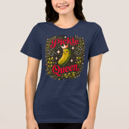 ネイビーブルーピクルス女王Tシャツ - エレガントな花柄と トライブレンドTシャツ