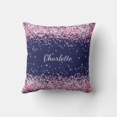 ネイビーブルーピンクのスパークルスガール名 クッション (裏面)