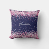 ネイビーブルーピンクのスパークルスガール名 クッション (正面)