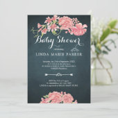 ネイビーブルーピンクの牡丹フローラエレガントベビーシャワー 招待状 (スタンド正面)