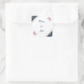 ネイビーブルーピンクの蝶フローラシール スクエアシール (バッグ)