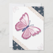 ネイビーブルーピンクの蝶結婚式招待状カード (裏面)