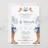 ネイビーブルーピンクウェスタンブーツチャラキンセアニェライン 招待状 (正面)