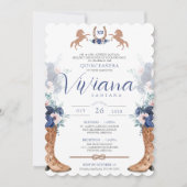 ネイビーブルーピンクウェスタンブーツチャロキンセアノス 招待状 (正面)