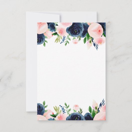 ネイビーブルーピンクウォーターカラー結婚フローラ詳細 招待状 (裏面)