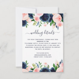 ネイビーブルーピンクウォーターカラー結婚フローラ詳細 招待状