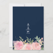 ネイビーブルーピンクコーラルグリーンバラ結婚フローラ 招待状 (裏面)