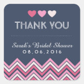 ネイビーブルーピンクシェブロン愛ありがとうステッカー スクエアシール (正面)