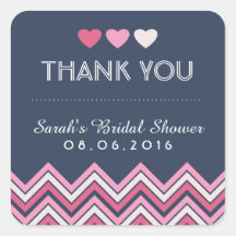 ネイビーブルーピンクシェブロン愛ありがとうステッカー