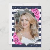 ネイビーブルーピンクシルバーフォト50誕生日 招待状 (裏面)