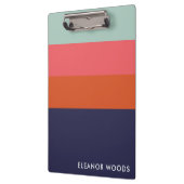 ネイビーブルーピンクジオメトストライプのリパーソナライズされたー名 クリップボード (左)