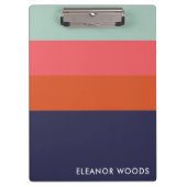 ネイビーブルーピンクジオメトストライプのリパーソナライズされたー名 クリップボード (正面)