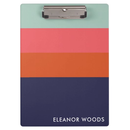 ネイビーブルーピンクジオメトストライプのリパーソナライズされたー名 クリップボード (正面)