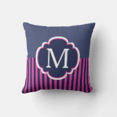 ネイビーブルーピンクストライプ色モノグラム クッション (裏面)