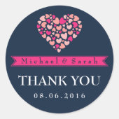 ネイビーブルーピンクスモールハート結婚式の引き出物シール ラウンドシール (正面)