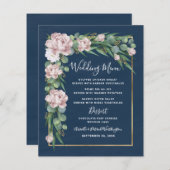 ネイビーブルーピンクダスティバラ金ゴールド結婚のメニューカード (正面/裏面)