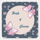 ネイビーブルーピンクバタフライフローラシール スクエアシール (正面)