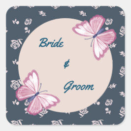 ネイビーブルーピンクバタフライフローラシール スクエアシール