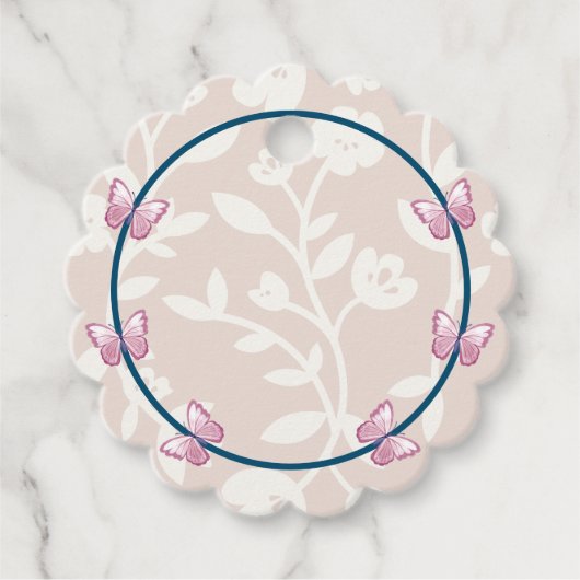 ネイビーブルーピンクバタフライフローラ フェイバータグ (正面)