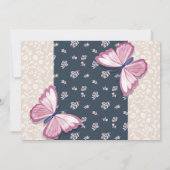 ネイビーブルーピンクバタフライ日付招待を保存 (裏面)