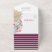 ネイビーブルーピンクパイナップルフローラベビーシャワーすべて オールインワン招待状 (外側)