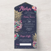 ネイビーブルーピンクパイナップルフローラベビーシャワーすべて オールインワン招待状 (内側)