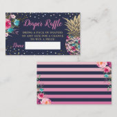 ネイビーブルーピンクパイナップルベビーシャワーおむつラッフル エンクロージャーカード (正面/裏面)