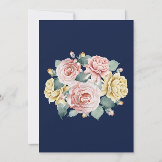 ネイビーブルーピンクフローラかわいらし結婚式招待状 招待状 (裏面)