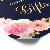 ネイビーブルーピンクフローラウェディングカードとギフトサイン ポスター (角)