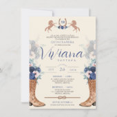 ネイビーブルーピンクフローラウエスタンシャルロキンセアニェラI 招待状 (正面)