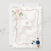 ネイビーブルーピンクフローラバラ金ゴールドツインズバプテスマ 招待状 (裏面)