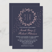 ネイビーブルーピンクフローラリース結婚式招待状 招待状 (正面/裏面)