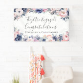 ネイビーブルーピンクフローラ婚約バナー 横断幕 (インサイチュ)