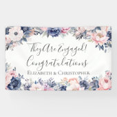 ネイビーブルーピンクフローラ婚約バナー 横断幕 (横)