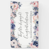 ネイビーブルーピンクフローラ婚約バナー 横断幕 (縦)