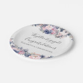 ネイビーブルーピンクフローラ婚約パーティ紙プレート ペーパープレート (アングル)