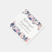 ネイビーブルーピンクフローラ植物学婚約パーティ スタンダードカクテルナプキン (角)