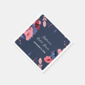 ネイビーブルーピンクフローラ蝶ブライダルシャワー スタンダードカクテルナプキン (角)