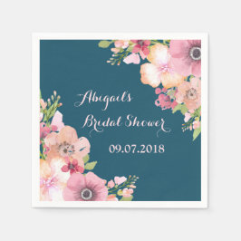 ネイビーブルーピンクブライダルシャワーナプキンス スタンダードカクテルナプキン