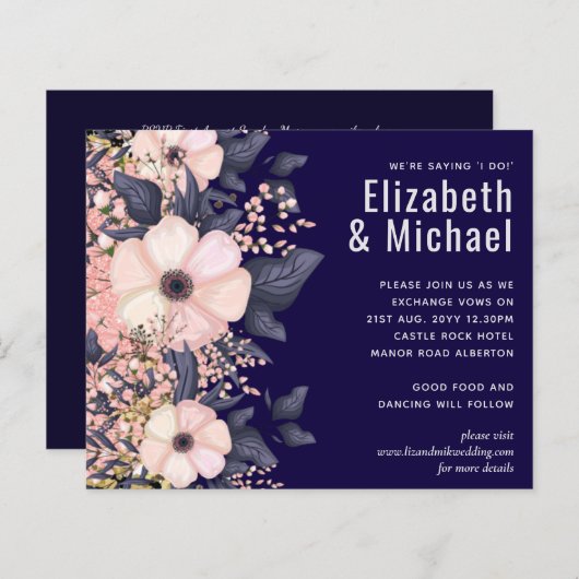 ネイビーブルーピンクモダンク結婚の予算 (正面/裏面)