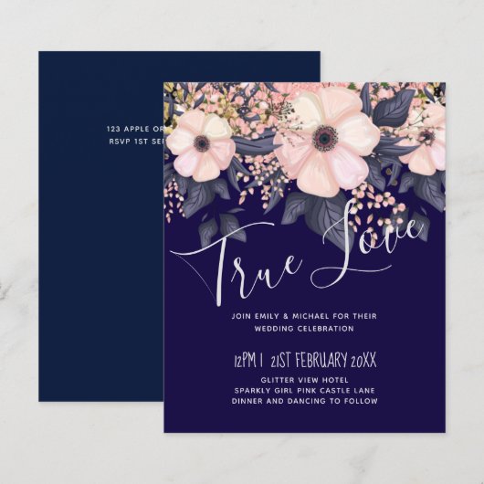 ネイビーブルーピンクモダンク結婚の予算 (正面/裏面)